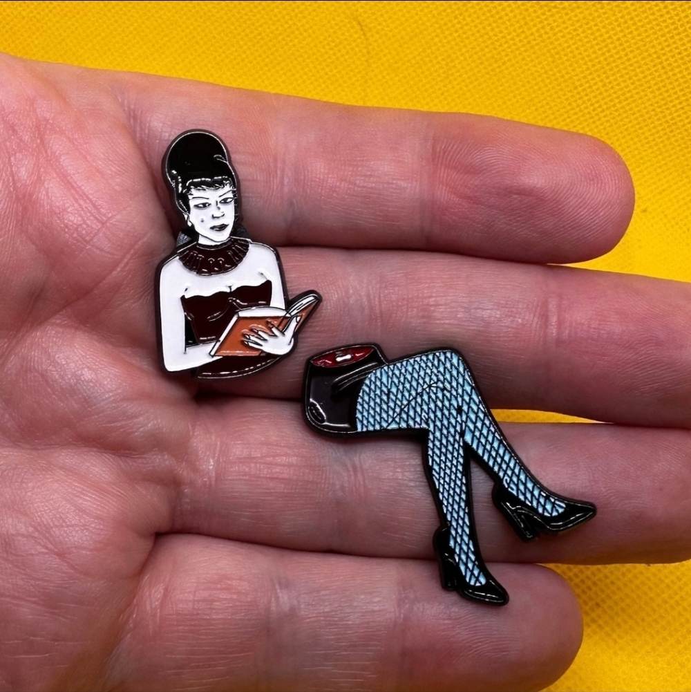 Novelty Enamel Pin Set - Black & Light Blue Leg Design